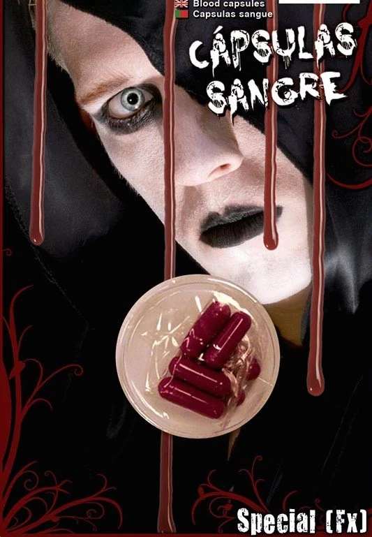 THE RUBBER PLANTATION TM 6 FAKE BLOOD PILL CAPSULES HALLOWEEN VAMPIRE PRANK JOKE PARTY FANCY DRESS