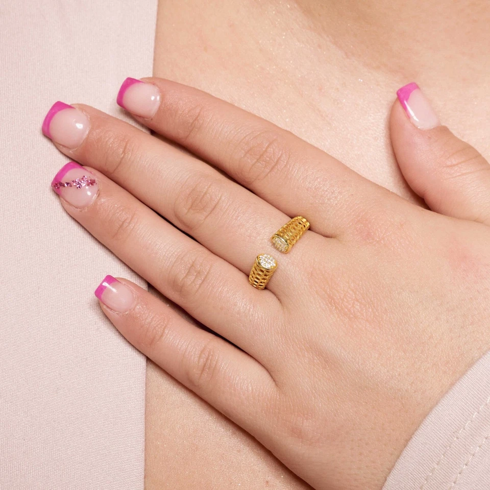 ANELLO UROBORO ARGENTO 925 RODIATO IN ORO GIALLO - Immagine 2 di 3