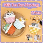 Milk Tea Cup Keychain Cartoon Cute Animal Pendant Key Ring Bag Decoration Gift