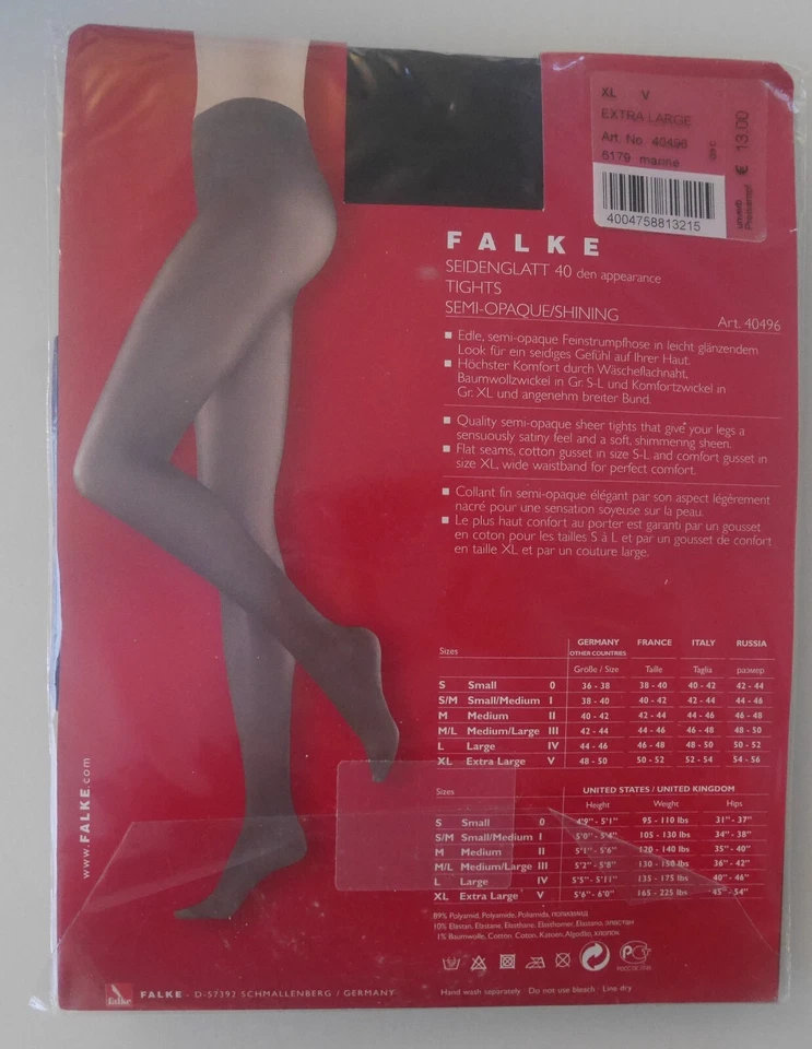 Nuevo y EMBALAJE ORIGINAL: ¡Mallas Falke Seidenglatt 40 Den! Talla V / XL! Azul marino (azul oscuro) Foto 3 de 3