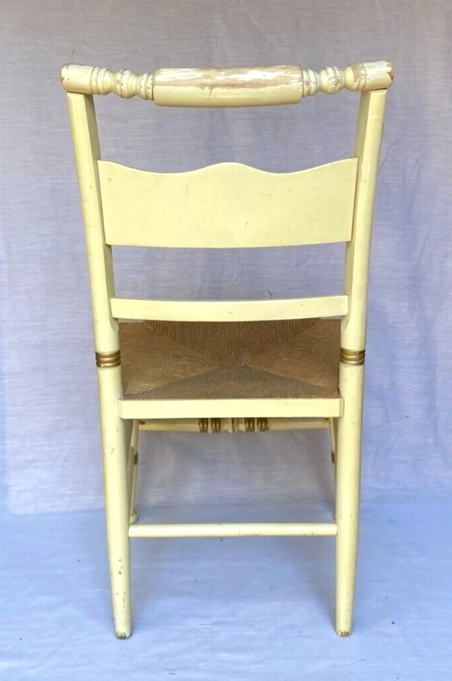 SILLA DE ASIENTO ANTIGUA L. HITCHCOCK PINTADA FLORAL CREMA Y ORO - ¡RARA!! Foto 3 de 3