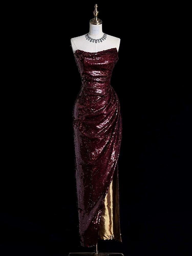 パーティードレス Rotate Floor-Length Burgundy Strapless Evening Dress With Burgundy Prom Dresses Long Strapless Evening Party Dresses