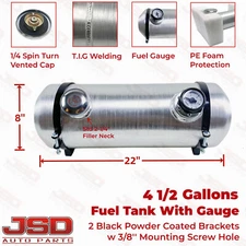 8''x22'' 4.5 Gallon End Fill Spun Aluminum 1/4 NPT Gas Tank Fuel Tank With Gauge