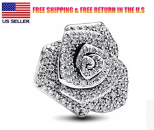Authentic Sparkling Rose in Bloom Oversized Charm S925 ALE Sterling Silver