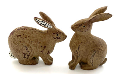 Brown Bunny Rabbit Figurines Set of 2 Resin Cottage Core 4'' Easter Spring Decor