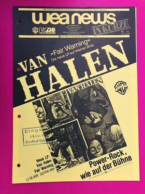 VAN HALEN 1981 Original FAIR WARNING Germany Warner Bros Co. Import Press