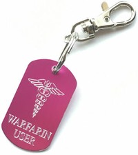 Warfarin User SOS Medical Alert Army Style Tag on Keyring