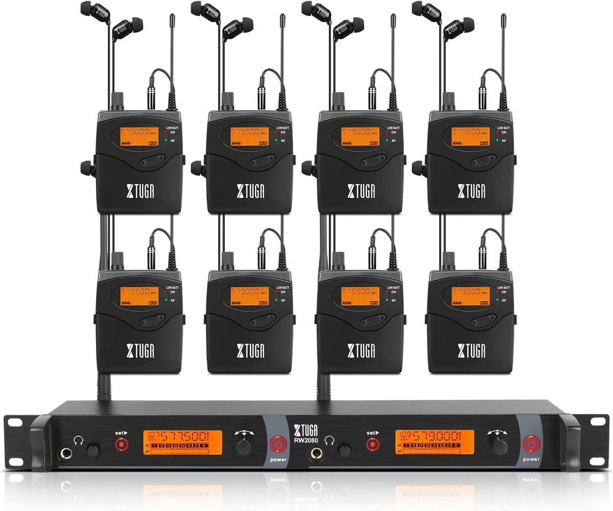 XTUGA RW2080 Wireless in Ear Monitor System 2-8 Bodypacks UHF IEM System