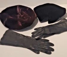 1950s Velvet Hats  Kid Leather Long Gloves. Women's. Vintage. Stylish. Art Deco