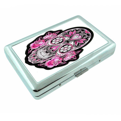 Sugar Skull D14 Silver Cigarette Case / Metal Wallet Day of the Dead Muertos