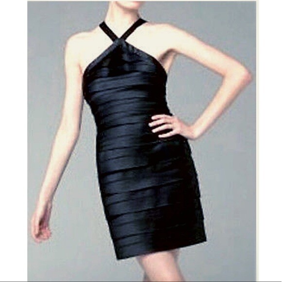 bcbg halter tiered dress BCBGMaxAzria Satin Black 2 Mother Of The bride
