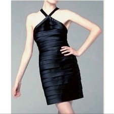 BCBGMaxAzria Satin Halter Tiered Dress Black 2