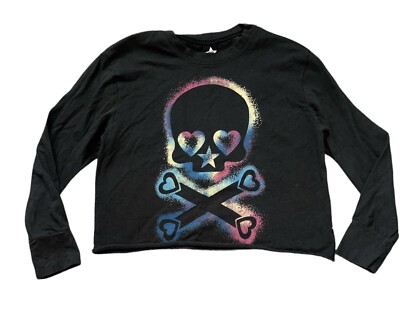 Pixie Lane Girls Airbrush Skull Hearts Boxy Cropped Long Tee Shirt Top 8