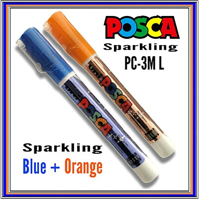 Uni Posca PC3M L Sparkling Orange + Blue Paint Marker Pen 1.5mm nib   2 PEN DEAL