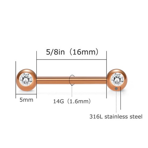 5pcs 14G Stainless Steel Straight Barbells Tongue Rings Nipple Rings Piercing - Picture 3 of 12