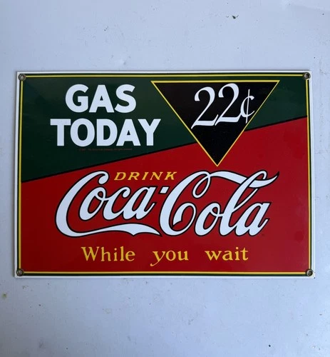 Vintage Ande Rooney Coca-Cola Porcelain Enamel Sign Gas Today 22¢ Soda 1991 13x9