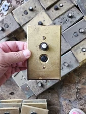 Antique Mother of Pearl Push Button Wall Light Switch w/ Brass Cover Plate