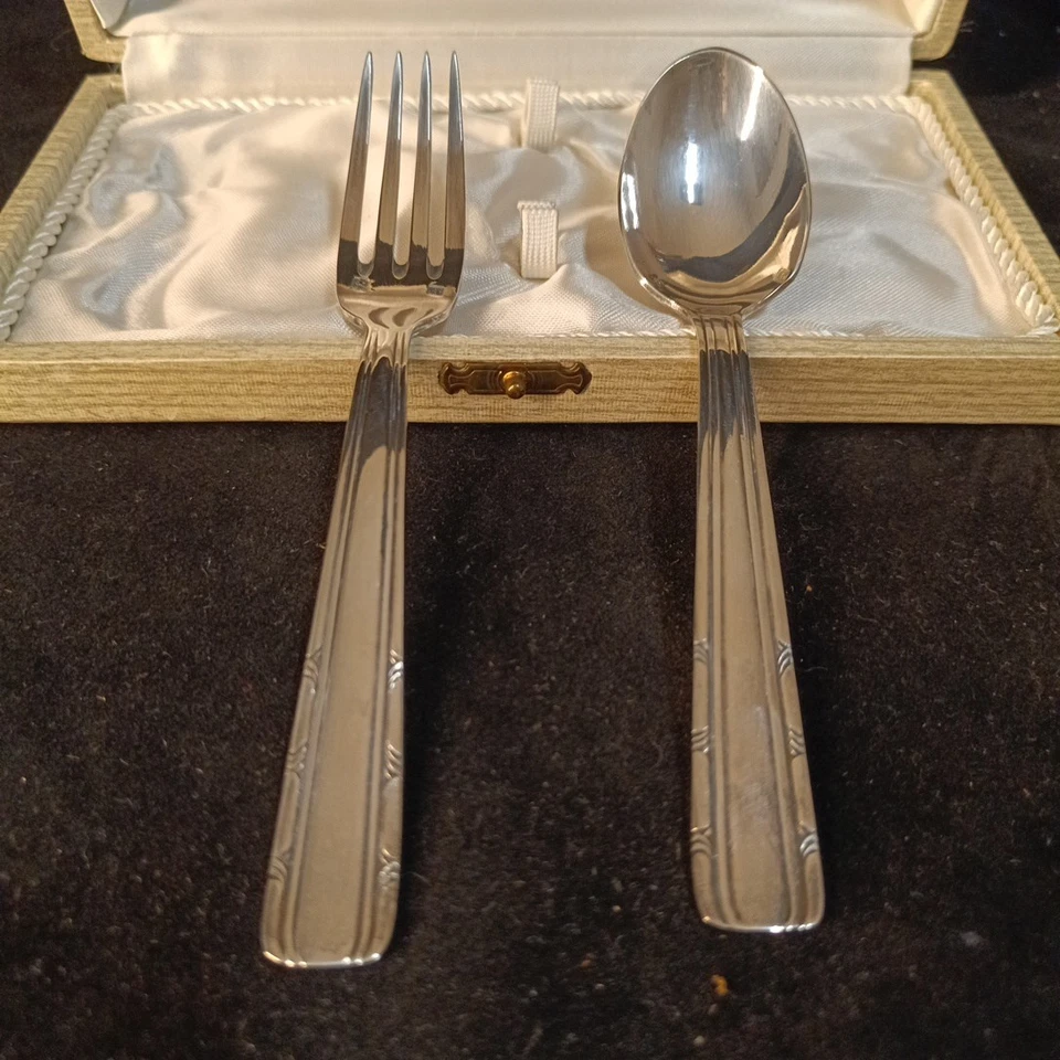 Couverts De Baptême En Métal Argenté Coffret. Non Personnalisés. - Photo 4/4