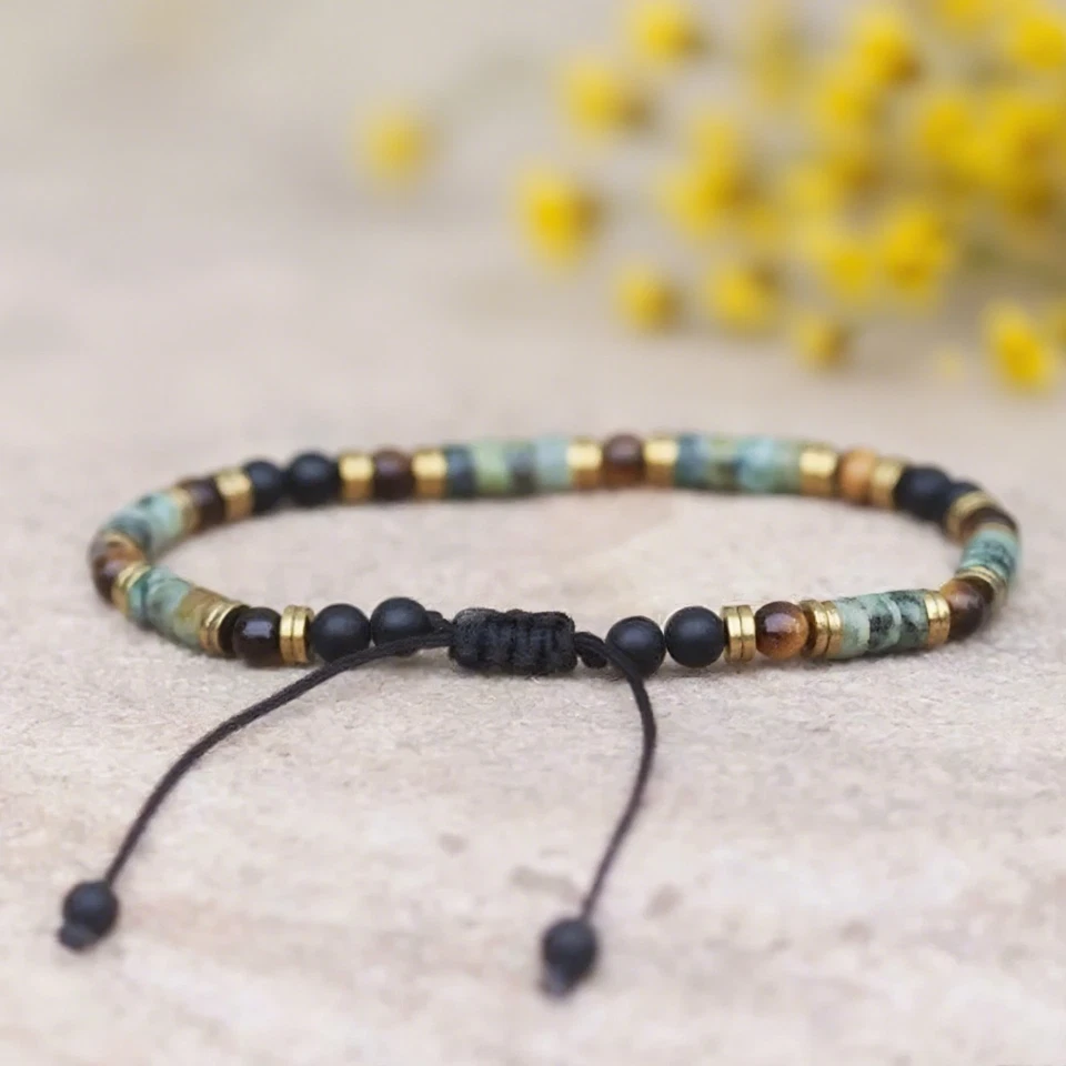Onyx African Turquoise Tiger Eye 4mm Beaded Protection Healing Unisex Bracelet - Image 2 of 2
