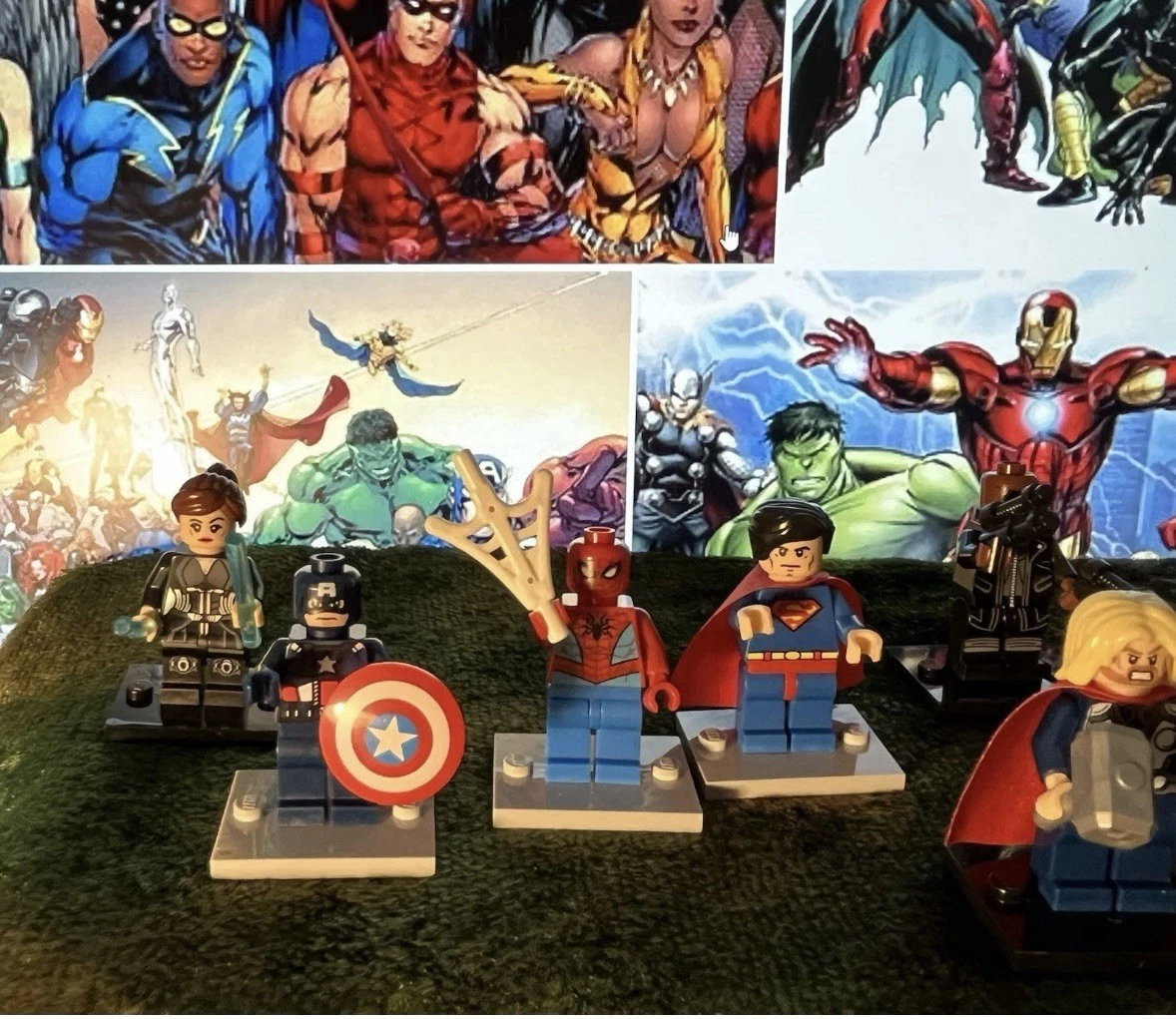 9x Minis SUPER HEROES Batman Spiderman etc SPECIAL - ON LEGO BASES - SPECIAL SET