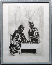 Mario Rossello litografia con figure  arte astratta nucleare + cornice!