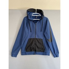 Vintage Nike Blue Tag Full Zip Fleece Track Jacket Mens Medium Swoosh Hooded Y2K