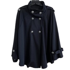 Black Double Breasted Cape Jacket Women’s XL Funnel Neck Renaissance Avant Garde