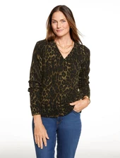 V-neck Sweater - Opulent Ocelot at Talbots NWT $129, color BURNT OLIVE/BLACK