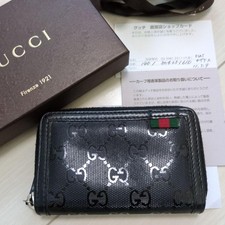Gucci GG Check Sherry Line Portafoglio Portamonete Zip Pelle Nera Unisex Box ...
