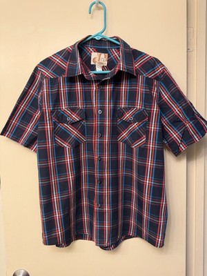 Ocean Pacific Men's Blue Red Plaid Button-Up Shirt L 