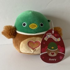 Squishmallows 4.5  Avery Mallard Duck Valentine  s Day Heart on Belly Plush