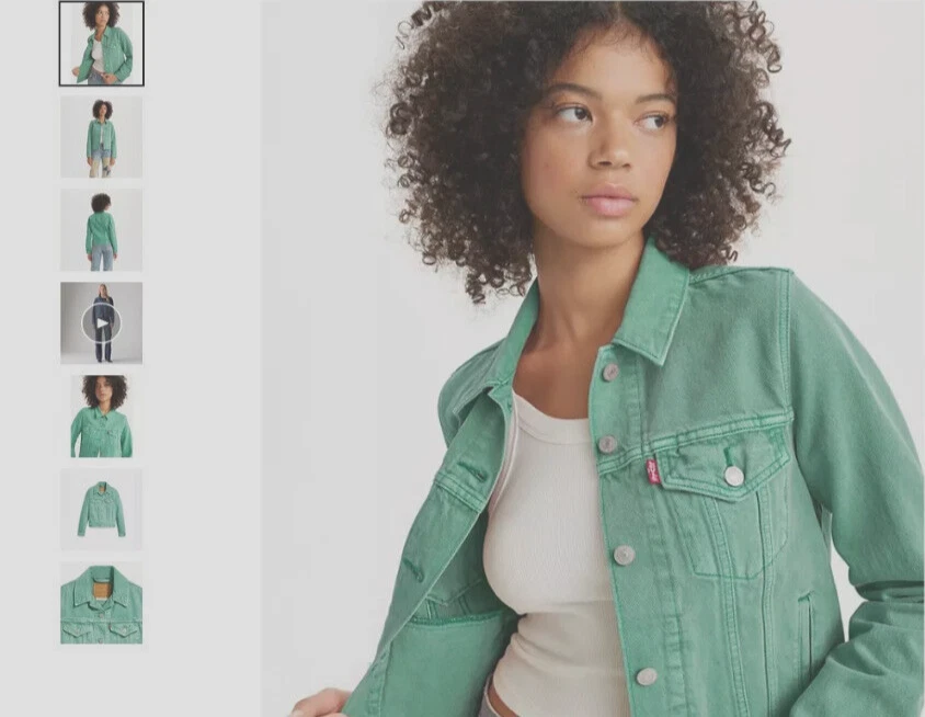 LEVI'S Womens Original Trucker Jacket Casual S M L Green Denim Cotton Coat £100