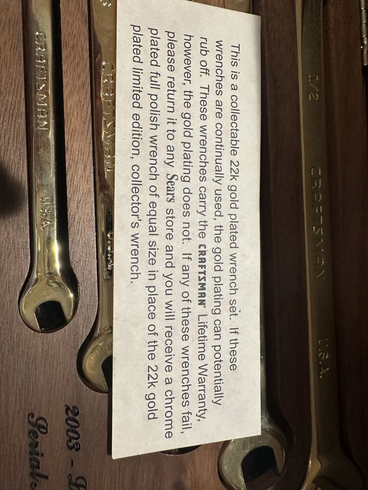 JUEGO DE LLAVES DE COLECCIONISTA CRAFTSMAN CHAPADO EN ORO 22K 2003 EDICIÓN LIMITADA Foto 2 de 4