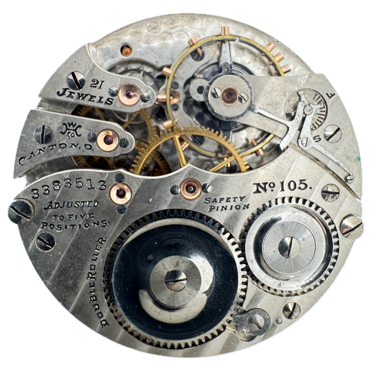 Antique 16s Hampden 5 21 Jewel Mechanical Railroad Pocket Watch Movement No.105