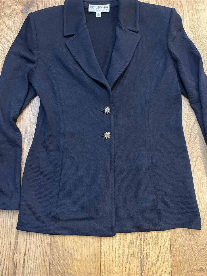 ST. JOHN Collection Black Wool Knit Sweater & Skirt Suit Set Gold Buttons Size 8 - Image 4 of 4