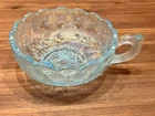 Imperial Carnival Glass Pansy Iridescent Ice Blue Handled Quilted Nappy Bowl VTG