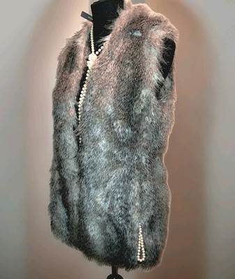  BANANA REPUBLIC VEST- Gray Faux Fur, Mid-Length, Multi-Event, OVERSIZED-xs,NWT
