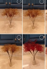 Vintage 1950s French Handmade Glass Beaded Red  Gold Flower Stems Set Of 20