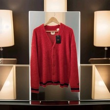 Levi's COIT BOXY CARDIGAN Poppy Red Fuzzy Wool Blend Relaxed Fit Mens Medium NEW