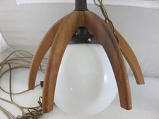 MCM Wood Claw Ceiling Pendant Hanging Globe Light Lamp Mid Century Modern Swag