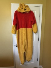 Disney Winnie the Pooh Pajama One Piece Romper Hooded Pajama Costume Adult M