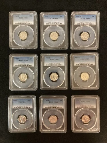 Lot Of Nine MS66 Mercury Dimes PCGS