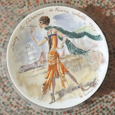 Vtg Limoges HandPainted ''1925'' Fashion Art Plate 8.5'' d. Signed Fr. Ganeau 1977
