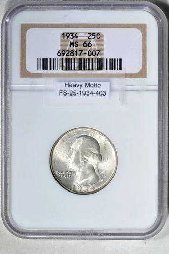 1934 25C Heavy Motto Washington Quarter NGC MS66