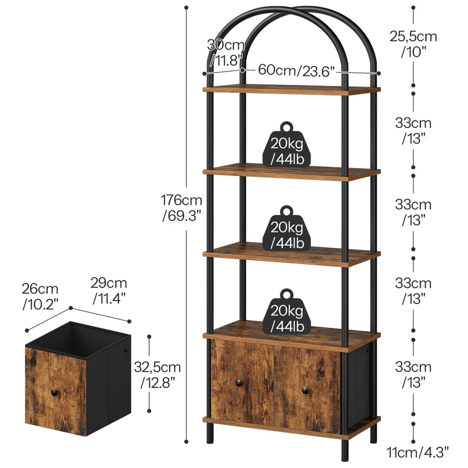 5-Tier Bookshelf, Arched Bookcase with 2 Drawers, Tall Industrial Style Displ... - Image 3 of 4