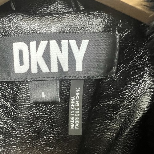 Cappotto giacca moto DKNY donna grande nero ecopelle biker grunge chic - Foto 9 di 11