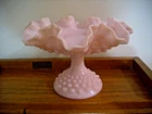 Vtg Fenton Rose Pastel Pink Hobnail Compote Dish Ruffle Milk Glass  SHIPS FREE