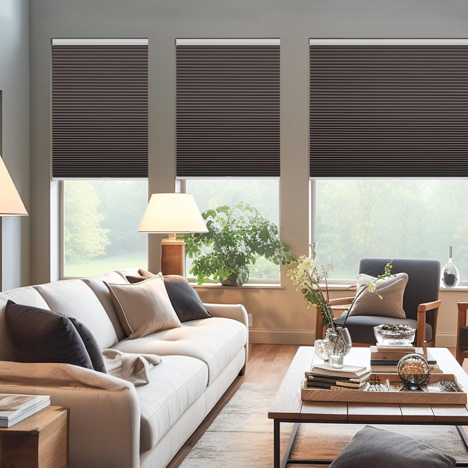 Cordless Cellular Shades, Blackout Honeycomb Shades for Windows, Room Darkening