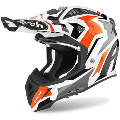 HELMET CASCO CROSS ENDURO AIROH AVIATOR ACE SWOOP ARANCIONE BIANCO NERO TG L