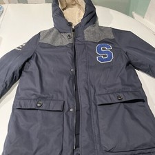 Zara coat boys 13/14 heavy weather parka peacoat blue varsity wool 164 cm lined